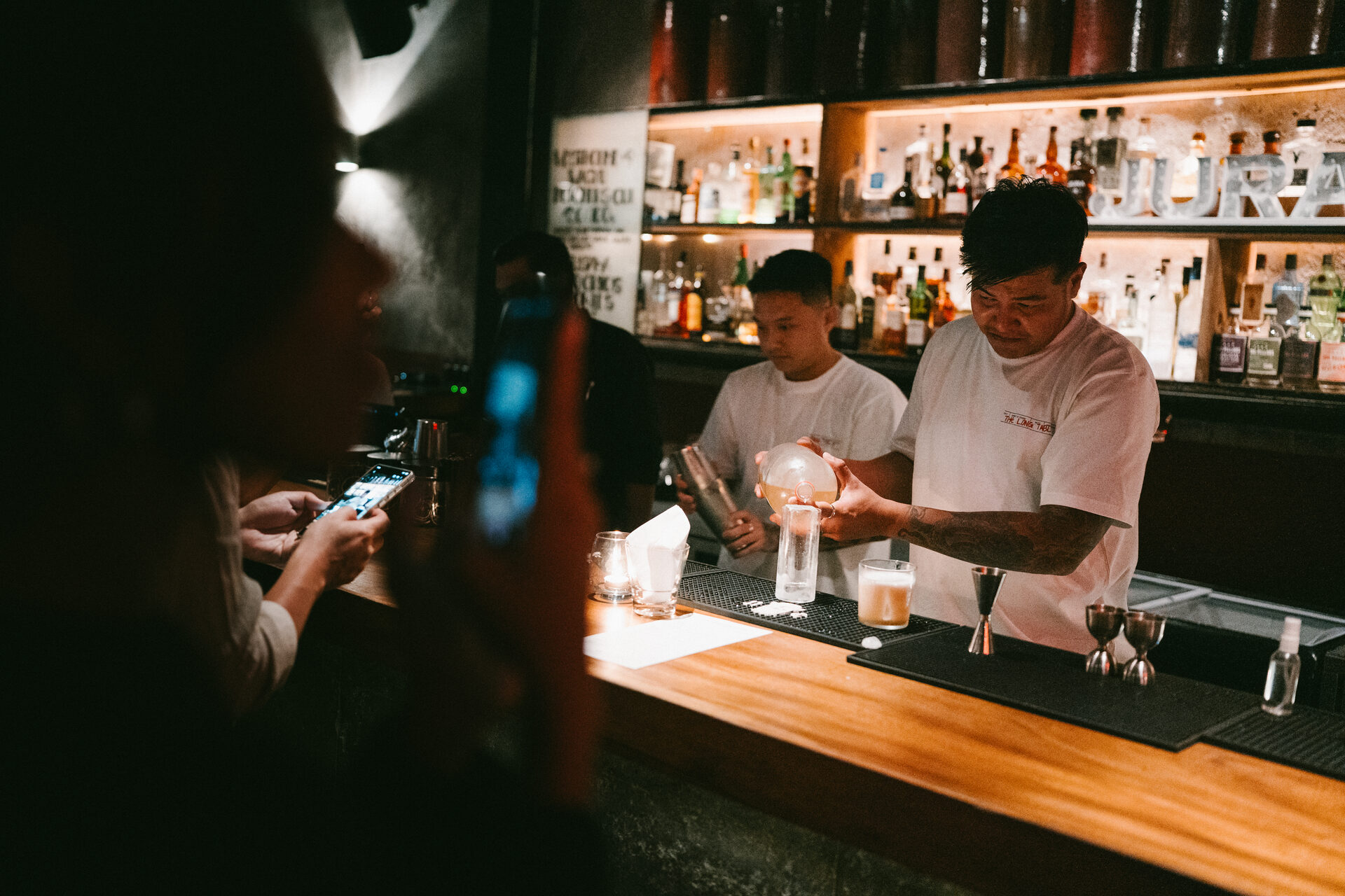 Kevin making PINK, one of Club Rangoon's two signature drinks of the night. (Photo: Herradura)